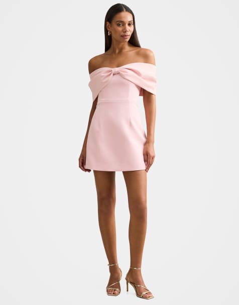 Forever New bandeau oversized bow structured mini dress in pink