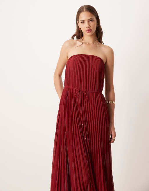 Forever New bandeau pleated midaxi dress in muted red, 2 of 4
