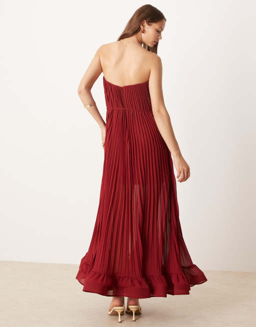 Forever New bandeau pleated midaxi dress in muted red, 4 of 4