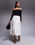 [Forever New] Forever New bardot drop hem midaxi dress in black and cream 10 Black/Cream