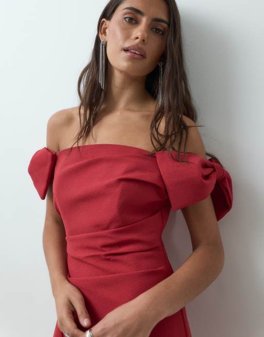 Forever New Bardot-Maxikleid mit Schleifendetail und Fischschwanz in Rot, 5 von 5
