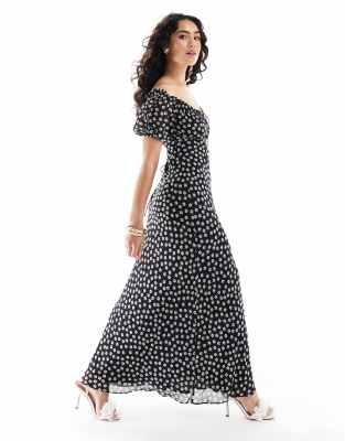 Forever New Forever New bardot midaxi dress in black ditsy floral