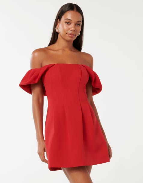 Forever New bardot structured mini dress in red - view 1