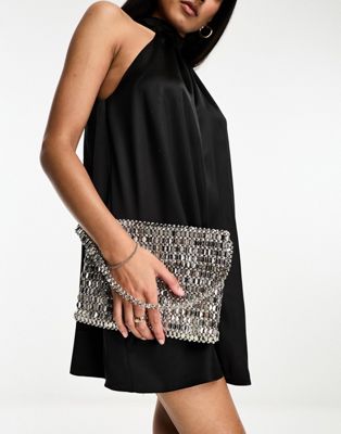 Forever New beaded clutch bag in metallic