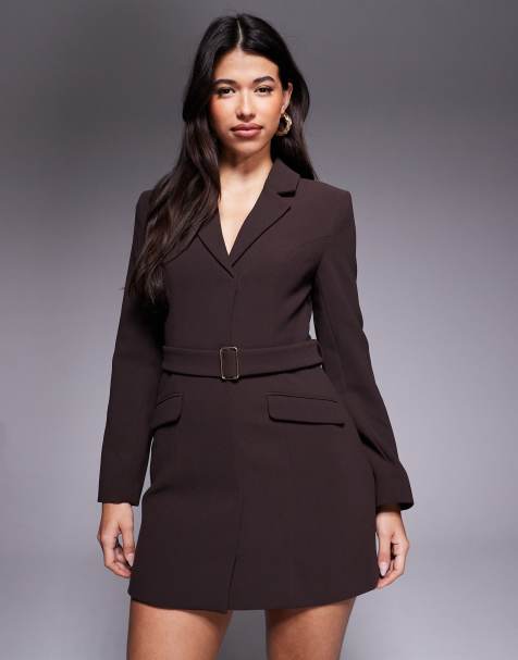 Forever New belted blazer mini dress in chocolate brown - view 1