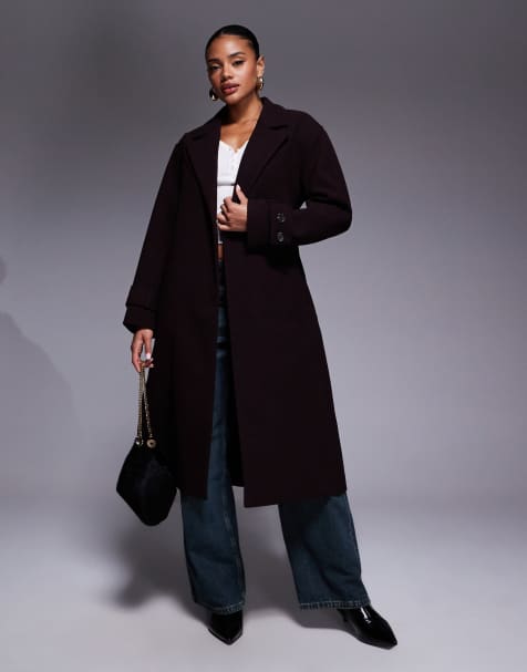 Forever New belted formal wrap longline coat in deep plum - view 1