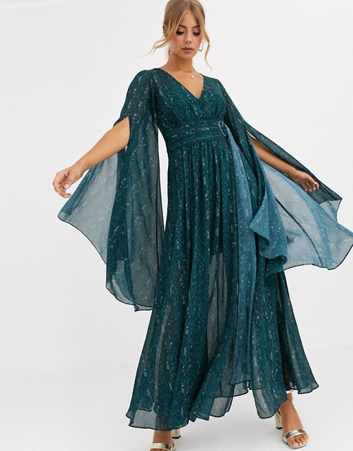 Forever New belted plunge maxi dress in emerald snake print