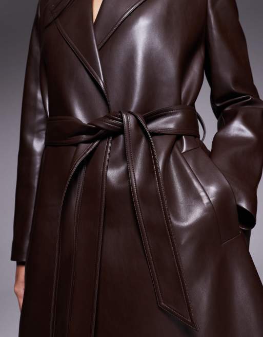 Forever New belted PU jacket in chocolate brown, 2 of 4