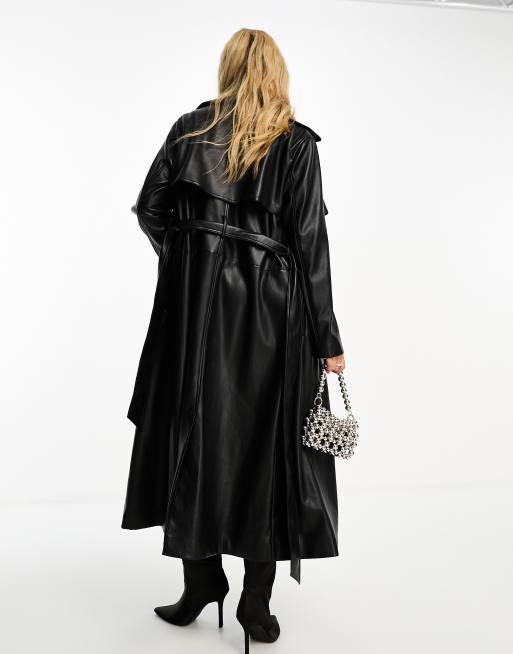 Forever New belted PU maxi coat in black ASOS