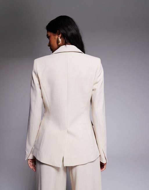 Forever New - Blazer de tailleur d'ensemble à bouton doré - Beige, 3 de 4