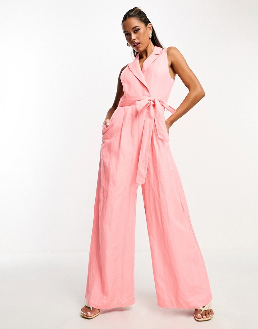Forever New blazer jumpsuit in baby pink