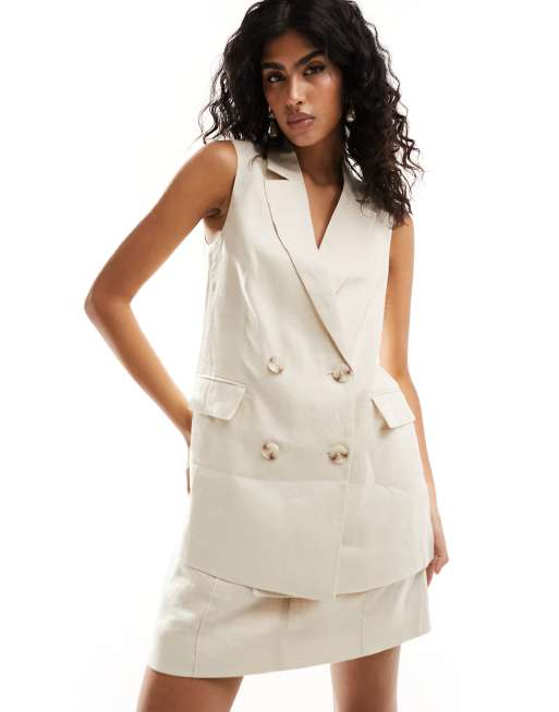 Forever New - Blazer senza maniche in lino beige in coordinato