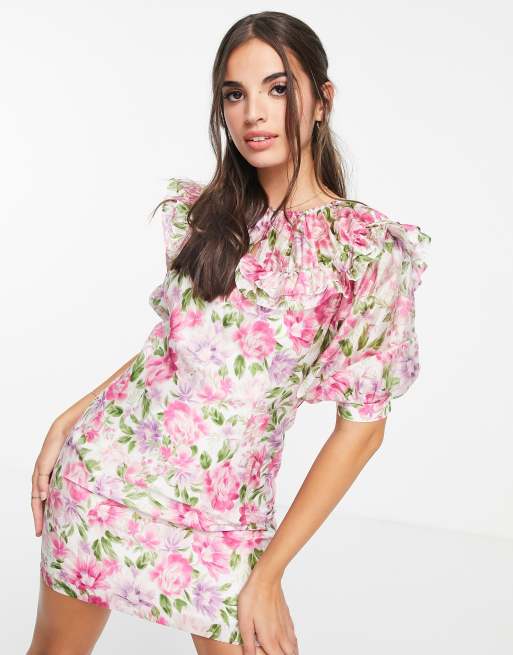 Forever New – Blommig miniklänning blus med stor krage och puffärm, 3 av 4