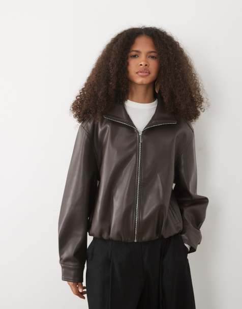 Forever New - Bomber in pelle sintetica color cioccolato - view 1