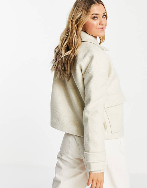 Coats & Jackets Forever New borg coat with oversized pockets in cream 