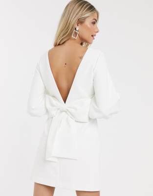 Forever New bow back mini dress in ivory-Cream