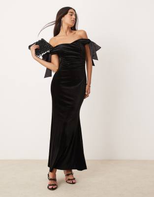 Forever New bow draped gown in black