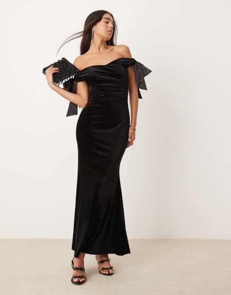 Forever New bow draped gown in black - view 1