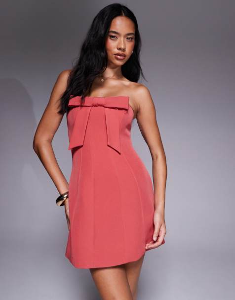 Forever New bow woven structured mini dress in mineral red - view 1