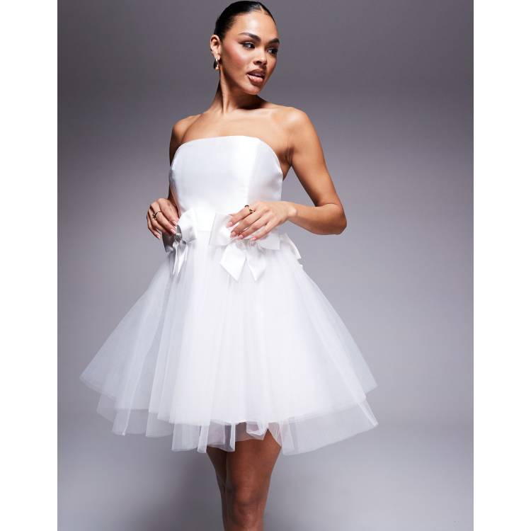 Forever New Bridal bow tulle mini dress in ivory | ASOS