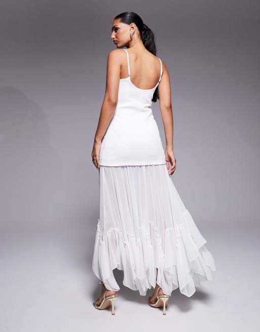 Forever New Bridal cami sheer hanky hem maxi dress in ivory, 4 of 4