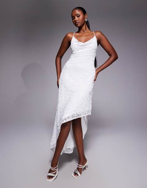 Forever New Bridal cowl neck lace cami asymmetric midaxi dress in white - view 1