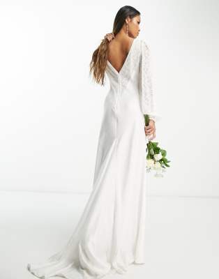 white long sleeve dresses for women Chic White Satin Long Sleeves A-Line Wedding Dresses Long