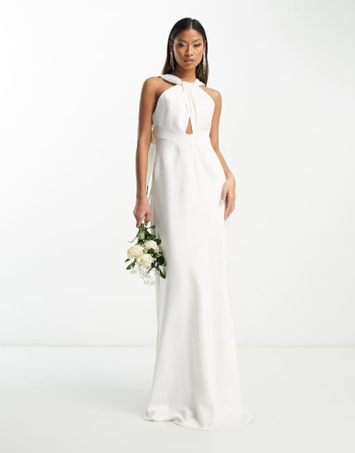 ASOS DESIGN halter backless maxi wedding dress - WHITE