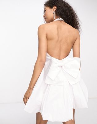Forever New Bridal exclusive high neck bow back mini dress in ivory - ASOS Price Checker