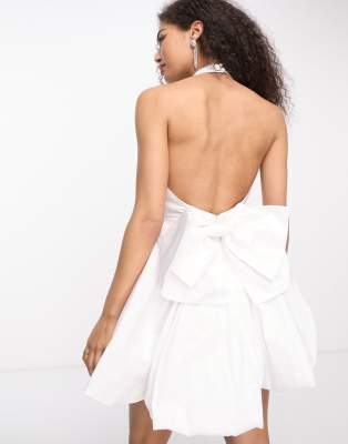 Forever New Forever New Bridal exclusive high neck bow back mini dress in ivory-White