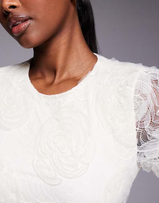 Forever New Bridal lace 3D rosette textured midaxi dress in cream, 2 of 4