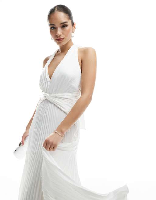 Forever New – Bridal – Maxi-Brautkleid in Elfenbeinweiß mit geknoteter Vorderseite und Plissee-Rock, 2 von 4