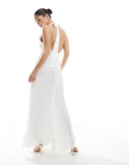 Forever New – Bridal – Maxi-Brautkleid in Elfenbeinweiß mit geknoteter Vorderseite und Plissee-Rock, 4 von 4