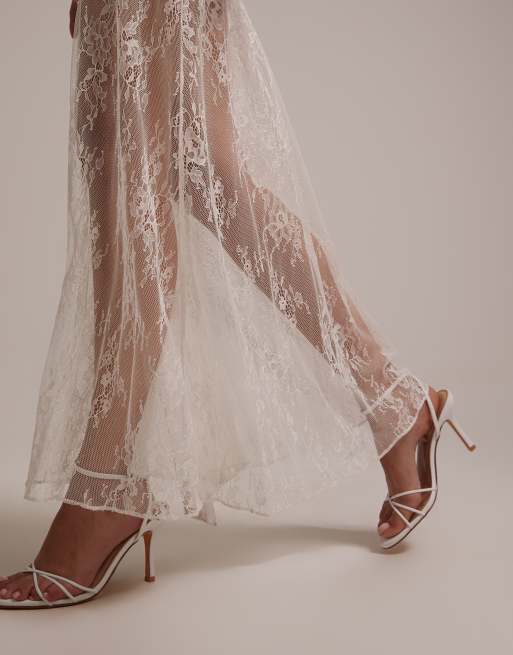 Forever New Bridal one shoulder ruched lace hem maxi dress in ivory, 4 of 5