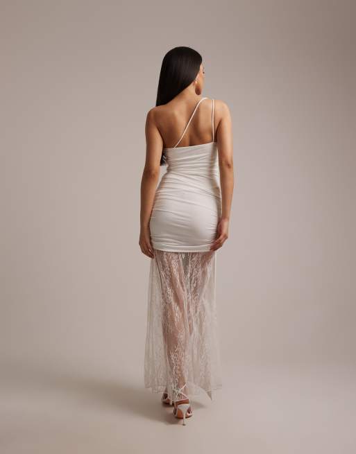Forever New Bridal one shoulder ruched lace hem maxi dress in ivory, 5 of 5