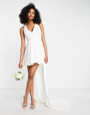 Forever New Bridal plunge high low mini dress in ivory