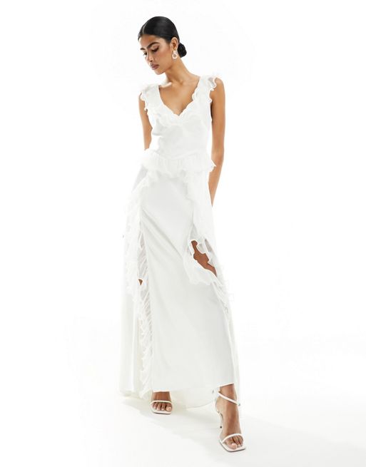 Forever New Bridal ruffle maxi Tights dress in ivory