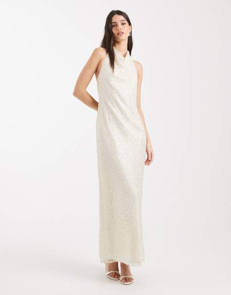 Forever New - Bridal - Vestito da sposa lungo allacciato al collo con scollo ad anello alto color avorio con paillettes - view 1