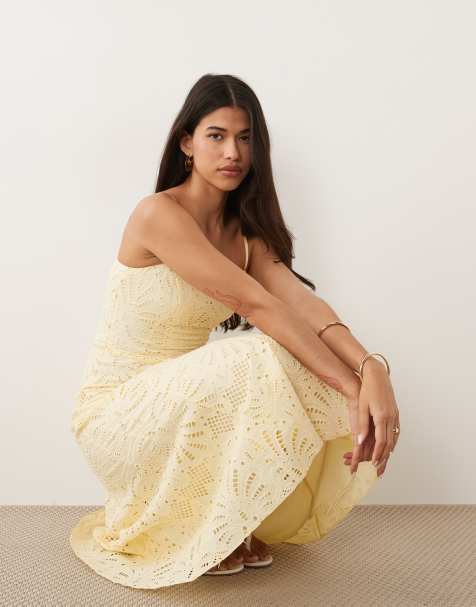 Forever New broderie cami corset detail skater midi dress in lemon  - view 1