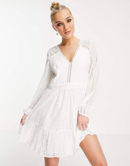 Forever New broderie lace long sleeved mini dress with cutwork