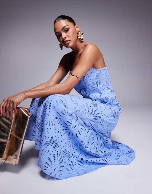 Forever New broderie midaxi dress in blue | ASOS
