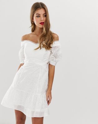 white broderie bardot dress