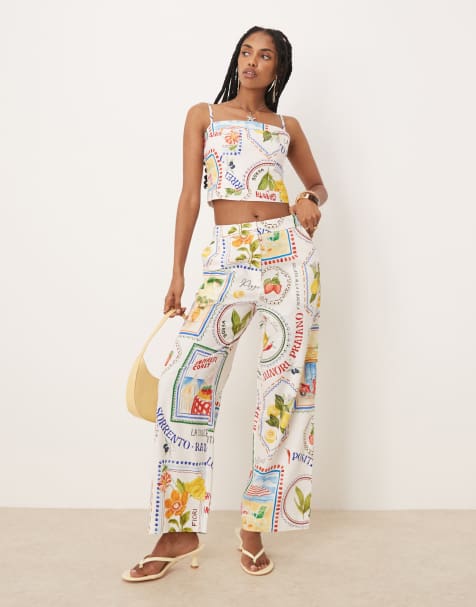Forever New - Broek in ansichtkaartprint, deel van co-ord set - view 1