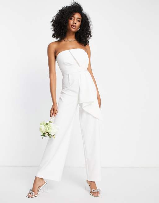 Forever New - Bruidskleding - Bandeau jumpsuit met structuur in ivoorwit