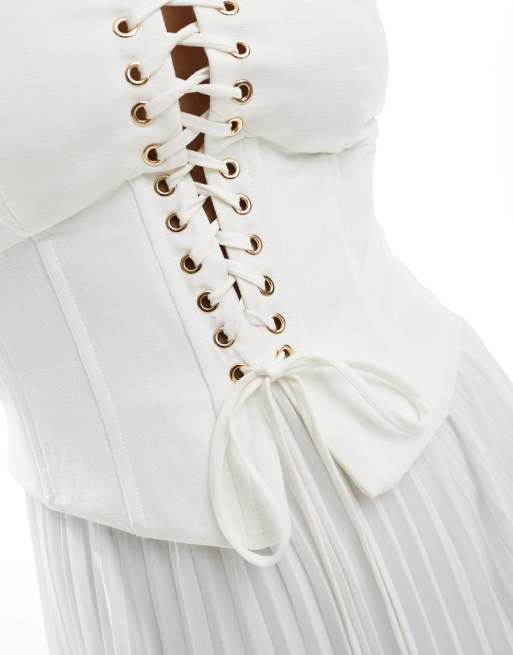 Forever New - Bruidskleding - Maxi jurk met korset en plooien in ivoorwit, 4 van 4