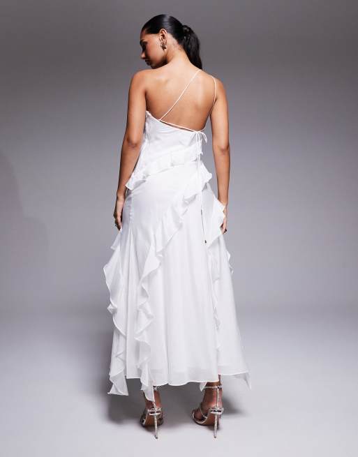 Forever New - Bruidskleding - Maxi-jurk van chiffon met blote schouder en ruches in ivoorwit, 3 van 4