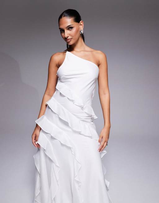 Forever New - Bruidskleding - Maxi-jurk van chiffon met blote schouder en ruches in ivoorwit, 4 van 4