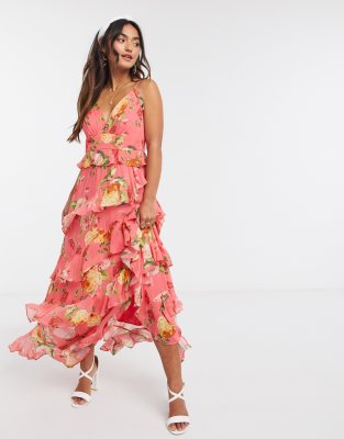 forever vivid ruffle melon maxi floral button dress asos