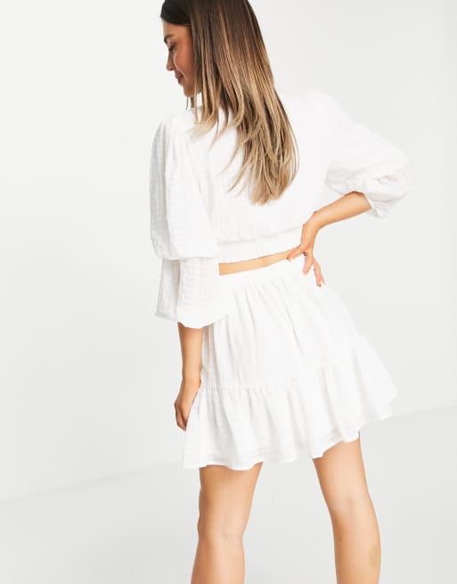 Forever New button up tiered broderie mini skirt co-ord in white, 2 of 4