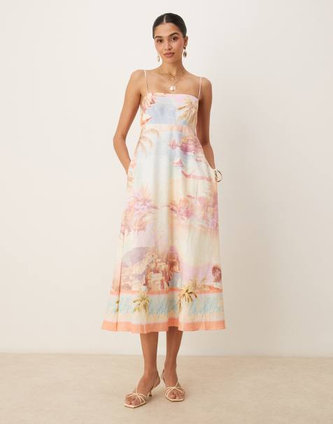 Forever New cami slip midaxi dress with pockets in beach print - view 1
